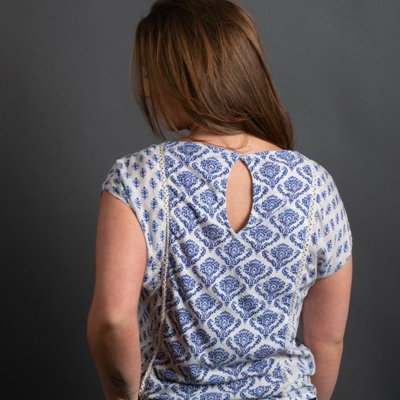 Blue White Mediterranean Blouse by Lucky Brand - Picture 8 of 9